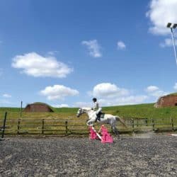 Horse and rider jumping combination fences