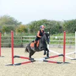 Pony jumping a set up of four cross-poles