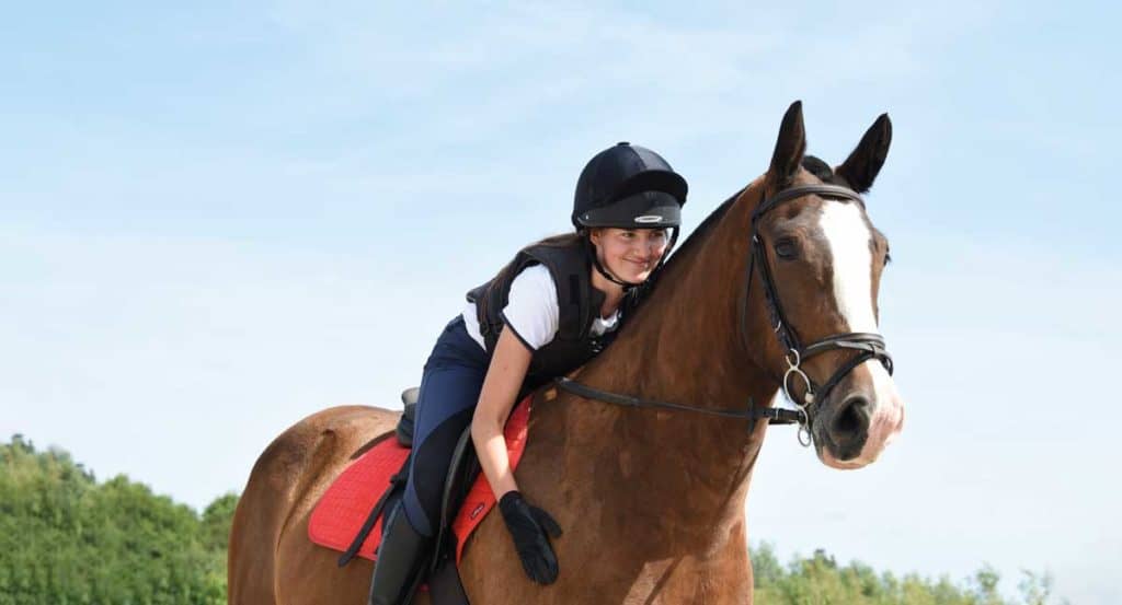 Girl hugging horse