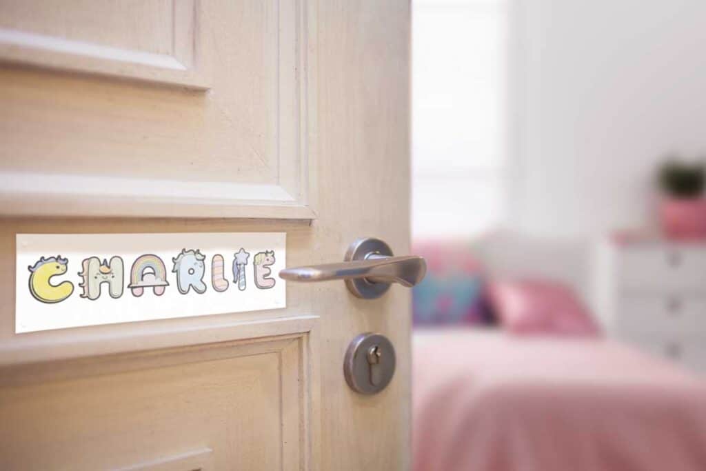 Unicorn name plate on bedroom door