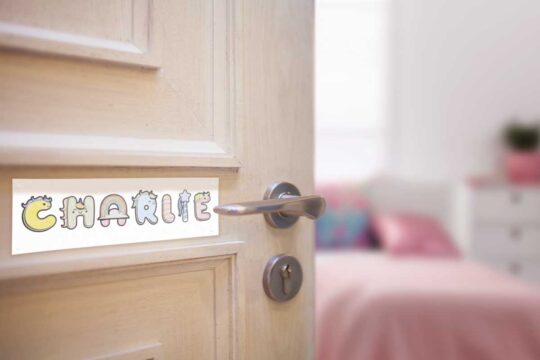 Unicorn name plate on bedroom door
